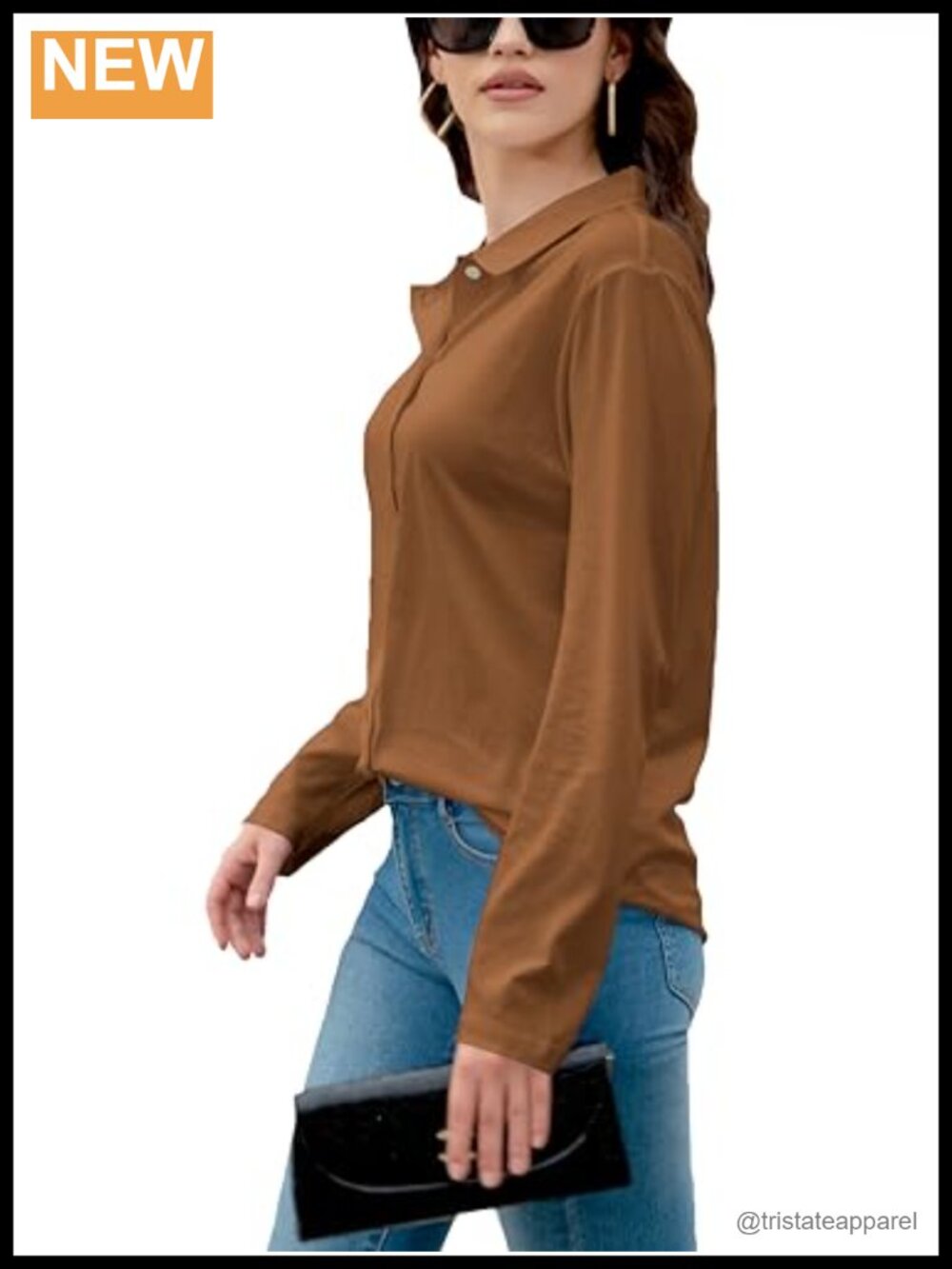 Women's UV Protection Wrinkle Free Cotton Jersey Button Down Shirt Long Sleeve